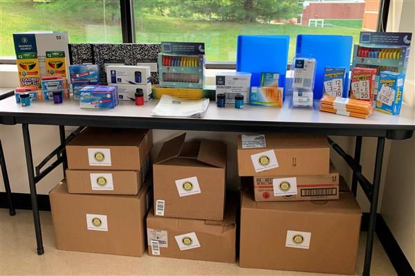 Collection of Donated School Supplies 